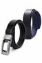 Set of 2 Genuine Buffalo Leather Belts with Automatic Buckle and No Holes for Men - Black-Navy Blue - 2