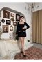 Women's Black Mini Dress Square Collar Pearl Detailed Long Sleeve Chanel Textured Pocket Cover - 4