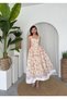 Women's Beige Floral Patterned Square Neck Strappy Pocket A-Line Midi Dress - 6
