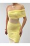 Women's Sari Tulle Dress Strapless Neckline Gathered Transparent Detailed Long Evening Dress - 7