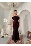 Women's Coffee Dress Strapless Lace Detailed Off Shoulder Fish Cut Midi - 5