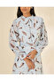 Women Blue Printed Belted Long Sleeve Dress - 2