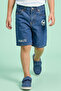 Embroidered Denim Shorts with Button Closure