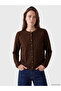 Ozmarka New Season Brown Crew Neck Diamond Patterned Women's Knitwear Cardigan