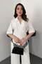 Women's White Top and Bottom Set with Striped Lace Detail, Double-Breasted Tie-Up Wide-Leg Blouse and Trousers Set - 3