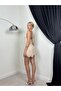 Women's Beige Halter Neck Lace Detailed Backless Flared Mini Event Dress - 3
