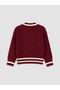 Burgundy V-Neck Striped Girls' Knitwear Cardigan - 2