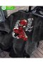 Crew Neck Washed / Vintage Effect Oversized T-Shirt with Cartoon Figures and Graffiti Writing, Short Sleeves - 2