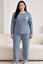 Indigo White Line Patterned Large Size Oversized Viscose Knitted Pajama Set26240954 - 2