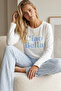 White Patterned Cotton Lycra Crew Neck Knitted Pajama Set26240291