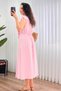 Women's Pink Midi V-Neck Ruffle Detailed Woven Dress with Elastic Waist - 4