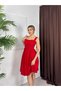 Women's Red Strappy Square Neck Gathered Back Lace-Up Waist Fitted Midi Dress