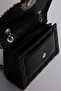 Stylish Women's Shoulder Bag with Quilted Embroidered Stone and Mesh Chain Strap Detail, Black - 4