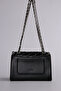 Stylish Women's Shoulder Bag with Quilted Embroidered Stone and Mesh Chain Strap Detail, Black - 2