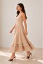 Coffee-Colored Plaid Skirt with Ruffle Detail at the Hem, Square Neckline, Mid-Length Dress - 5