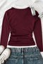 Olos Bordo Premium Polo Collar Ribbed Lycra Embroidered Drawstring Long Sleeve Blouse - 6