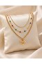 Colorful Beaded and Domed Heart Pendant Triple Layered Necklace - 3