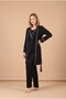 Women's Black Double-Breasted Lapel Maternity Pajama Set with Nursing Detail and Dressing Gown - 2