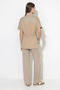 Women's Modal Fabric Stand Collar Cardigan with Stopper Detail and Wide Leg Beige Trousers Set - 5