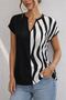 Plus Size Women's Comfort Model Short Sleeve Black Zebra Pattern Woven Viscose Blouse