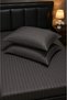 Striped Micro Satin Elastic Bed Sheet and Pillow Set Single and Double Size Shiny Soft Textured Fitted - 2