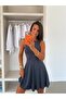Backless Flounce Dress - Navy Blue - 2