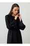 Asymmetrical Cut Gold Sleeve Accessory Detailed Hijab Dress - Black - - 7