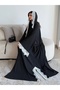 2026 Summer New Trendy Lace Trim Polka Dot Print Front Opening Abaya with Matching Headscarf - 5
