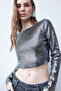 Shiny Printed Knitwear Bluse Black