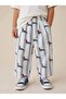 Boys' Plain White Crew Neck T-Shirt and Striped Patterned Balloon Cut Pants Two-Piece Set - 2