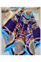 Women's 90X90 cm Navy Blue Turquoise Ethnic Motif Patterned Satin Scarf - 2