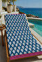 Navy Blue White Diamond Geometric Patterned 70X150 Beach Towel - Cotton Bath Towel