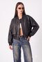 Oversize Bomber Coated Zippered Double-Pocket Ribbed Black Leather Jacket - 8
