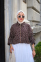 Women's Polka Dot Detail Shirt Collar Zipper Jacket Brown
