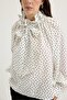 Polka Dot Collar Detailed Scarf Shirt White - 3