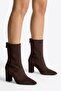 Daisy Women's Brown Suede Boots - Pointed Toe Thick Heeled Brown Boots with Back Zipper - 7