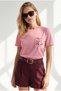 Women's Pink Embroidered Regular Fit Cotton T-Shirt with Pockets Tsh-19000994 - 5