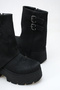 Lucia Black Suede Women's Daily Belted Double Buckle Comfortable Stylish Wedge Heeled Boots - 3