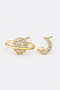 Women's Gold Moon, Star and Planet Figured Minimal Stone Earrings - 2
