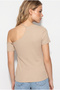 Women's Beige Asymmetrical Shoulder Cut-Out Ribbed Blouse 60382623 - 5
