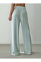 Women's Baby Blue Palazzo Trousers Elastic Waist Lace-Up Wide Leg Long Woven - 4