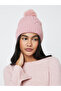 Pink Cable Knit Beanie with Faux Fur Pompom - 2