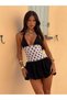 Women's Black Polka Dot Waist Gipe Detailed Flounce Dress - 3