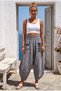Gray Embroidered Pocketed Elastic Waist Shalwar Leg Casual Linen Look Woven Trousers 90 68 - 4