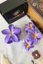 Set of 2 Matte Purple Orange Ombre Floral Lotus Hair Clips - Summer Hawaiian Flower Hair Clips