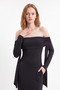 Body-Hugging Carmen Collar Knitted Maxi Stylish Evening Dress - 3