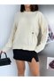 Women's Crew Neck Knitwear Sweater with Side Button Detail, Oversize Relaxed Fit - 3