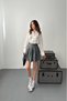 Women's Gray Pleated Mini Skirt High Waist Plain Woven Casual Stylish A-Line
