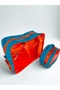 Blue Faux Leather & Orange Transparent Pvc Beach Bag - with Sand and Wet Item Pocket - 7