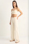 Women's Patterned Pocket Detailed High Waist Wide Leg Denim Cream Trousers - 2